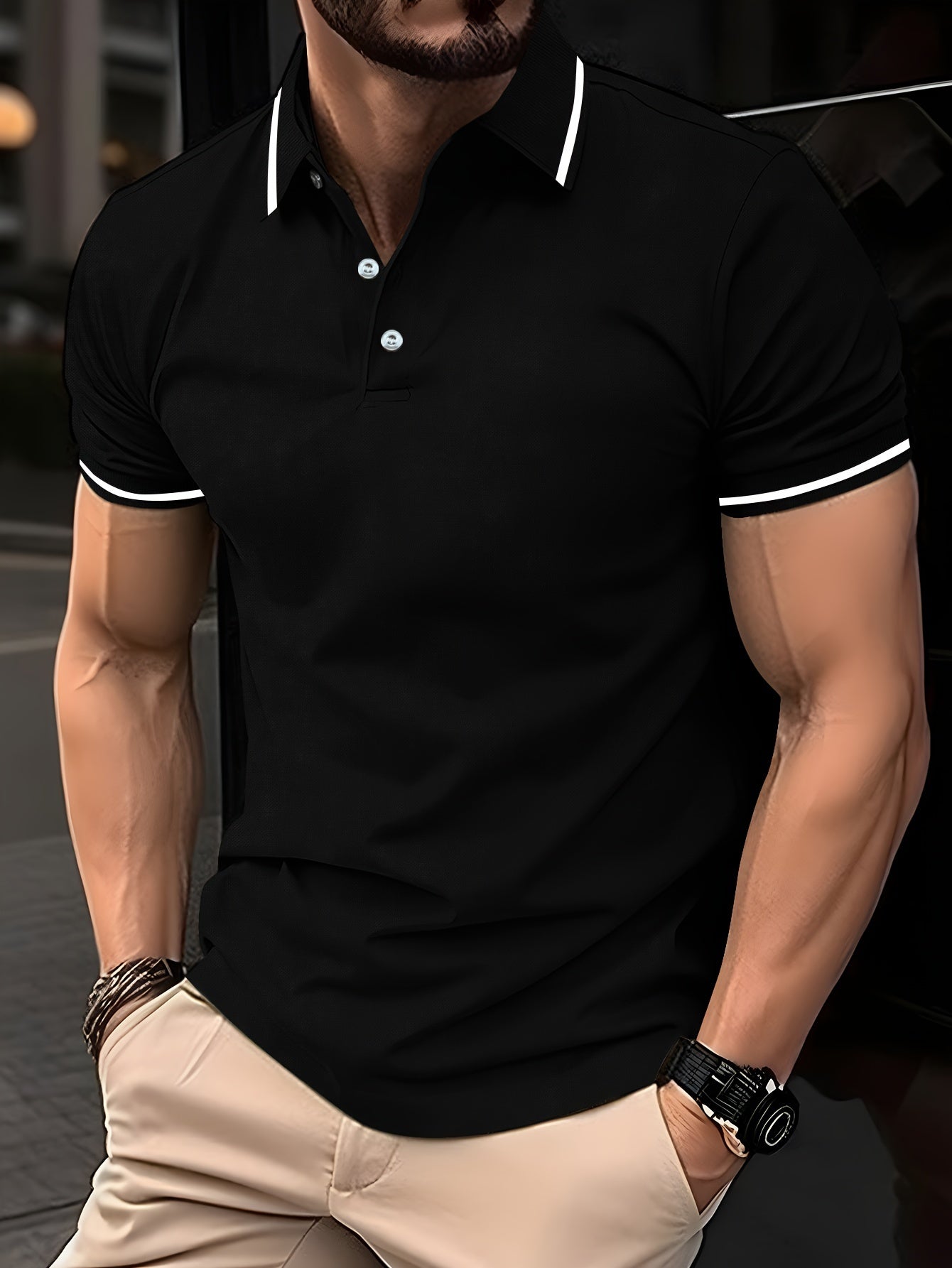Pearson OBM Men'S Classic Breathable Knit Polyester Polo Shirt - Casual Style, Solid Color, Regular Fit with Slight Stretch, Summer Collared Top with Button Detail