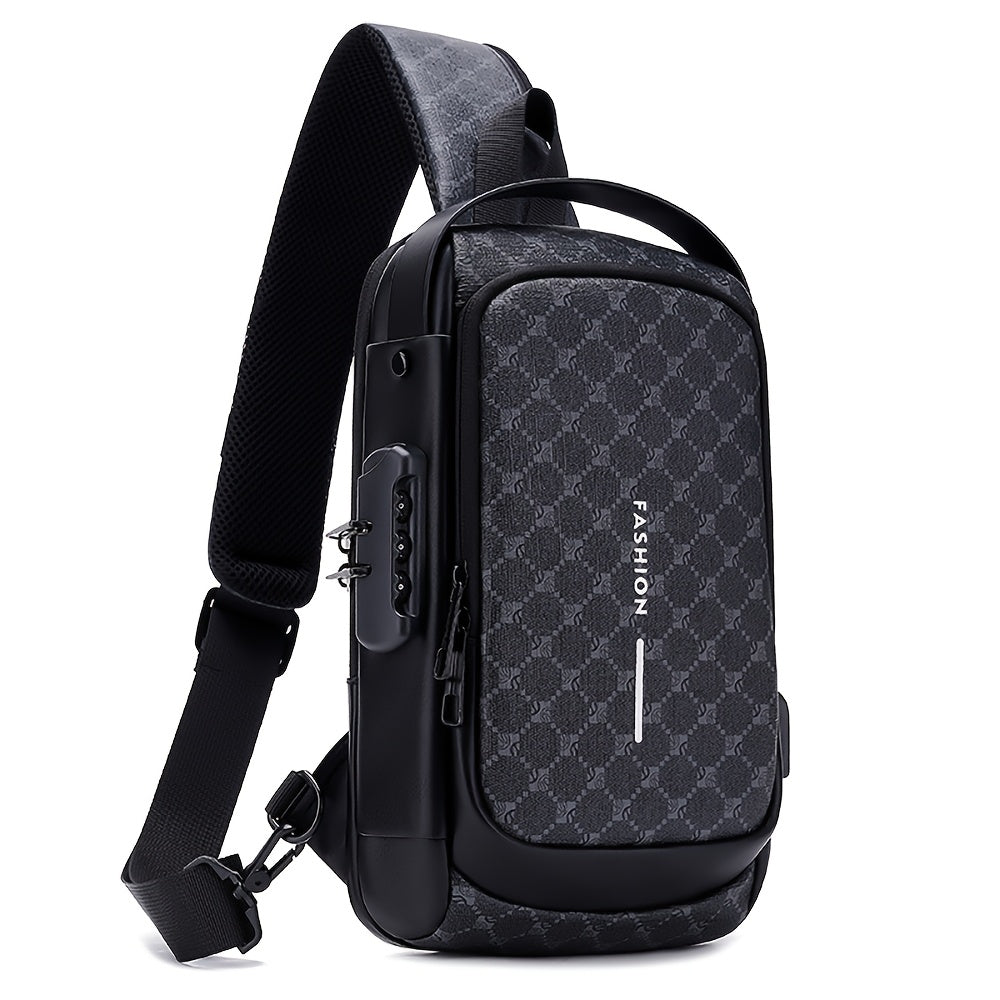 Elegant Black Crossbody Bag with Adjustable Strap, Anti-Theft Zipper Closure, and Polyester Lining - Stylish Chest Bag for Men and Women, Secure Travel Bag|Patterned Chest Bag|Durable Zipper Closure