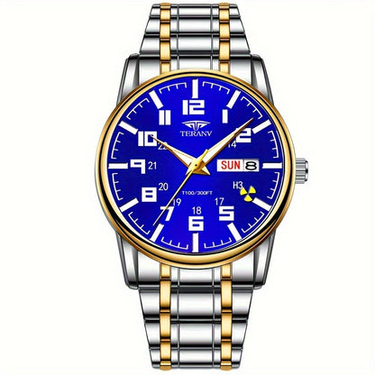 1pc New Stainless Steel with Digital Men's Watch Calendar Week Display Fashion Trend Life Travel Luminous Casual Sport Business Watch Ideal for Birthday Gifts Holiday Gifts Gifts