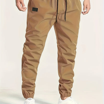 Men's Beige Cargo Pants with Multiple Pockets - Machine Washable, Comfortable Loose Fit, Ideal for Outdoor Activities, Durable Polyester Fabric