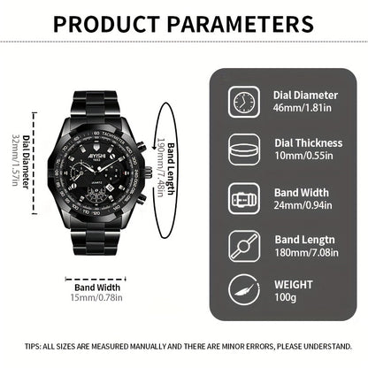 AIYISHI Men's Luxury Business Quartz Watch | | Luminous Hands & Markers | Date Display | Zinc Alloy Case and Band | Analog Dial with Subdials | Ideal for Professional Gifting