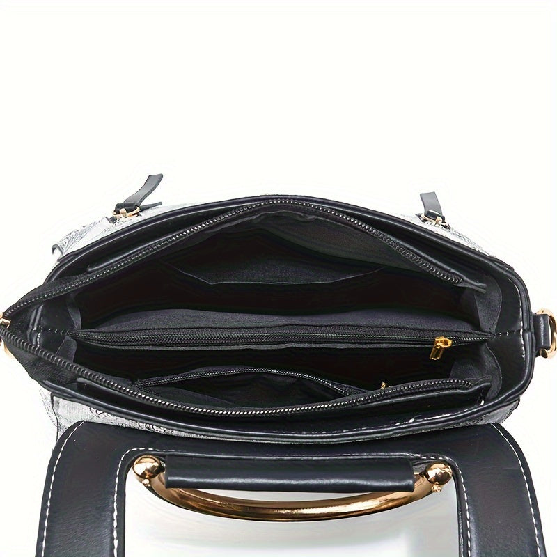 Elegant Floral Print Women'S Crossbody Bag with Magnetic Closure, Adjustable Strap, and Metal Swan Heart Charm, Synthetic Faux Leather Shoulder Purse with Polyester Lining and Painted Edges, Ladies Bag