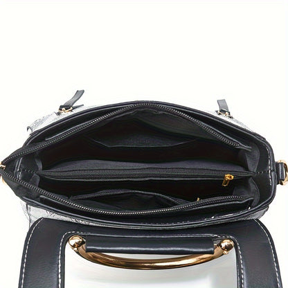 Elegant Floral Print Women'S Crossbody Bag with Magnetic Closure, Adjustable Strap, and Metal Swan Heart Charm, Synthetic Faux Leather Shoulder Purse with Polyester Lining and Painted Edges, Ladies Bag