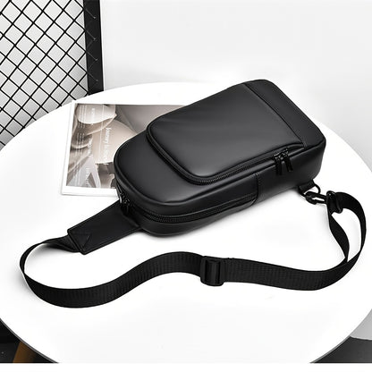 Men'S Casual Chest Bag, Faux Leather, Single Shoulder Bag, Zipper Closure, Uncharged, with Sewing Thread, Non-textile Weaving Method, No Printing, 100cm Shoulder Strap Length, for Daily Commute