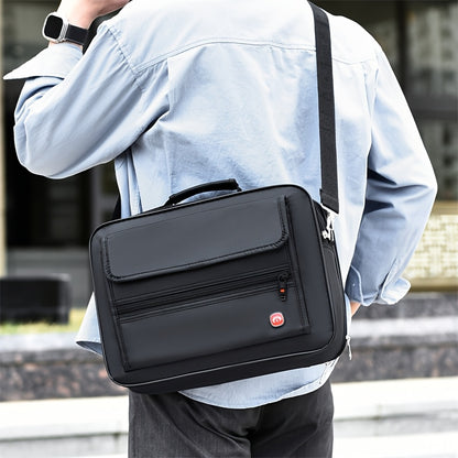 Men's Large Capacity Business Messenger Bag - Black Nylon Fabric, Adjustable Shoulder Strap, Multiple Compartments for Phone, Laptop, Tablet, Keys & Umbrella, Perfect for Work, Travel & Casual Use, Laptop Messenger Bag, Daily