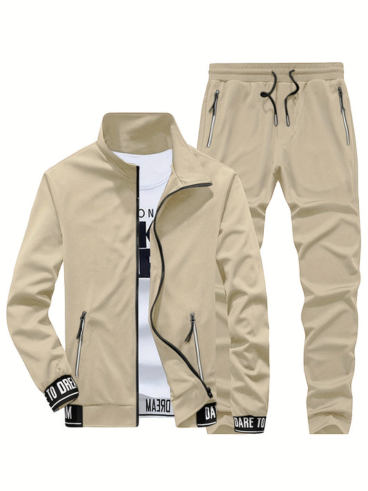 Spring and Autumn Men's Stand Collar Sports Casual Pants Suit