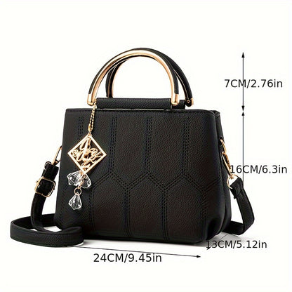 2025 New Women's Geometric Hexagon Pattern Crossbody Bag with Adjustable Strap & Golden-Tone Hardware - Zipper Closure, Polyester Lining, Multiple Colors (Khaki/Dark Gray/White/Pink/Red/Black) - Versatile for Casual & Formal