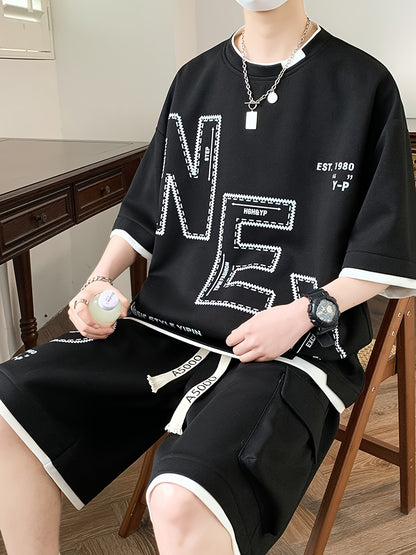 Pei Kuan's Choice Summer Men's Sports Suit Youth Student Casual Suit Two-piece Suit T-shirt Shorts Set Short Sleeve Shorts Set One Suit Breathable and Comfortable Sweat Absorbent