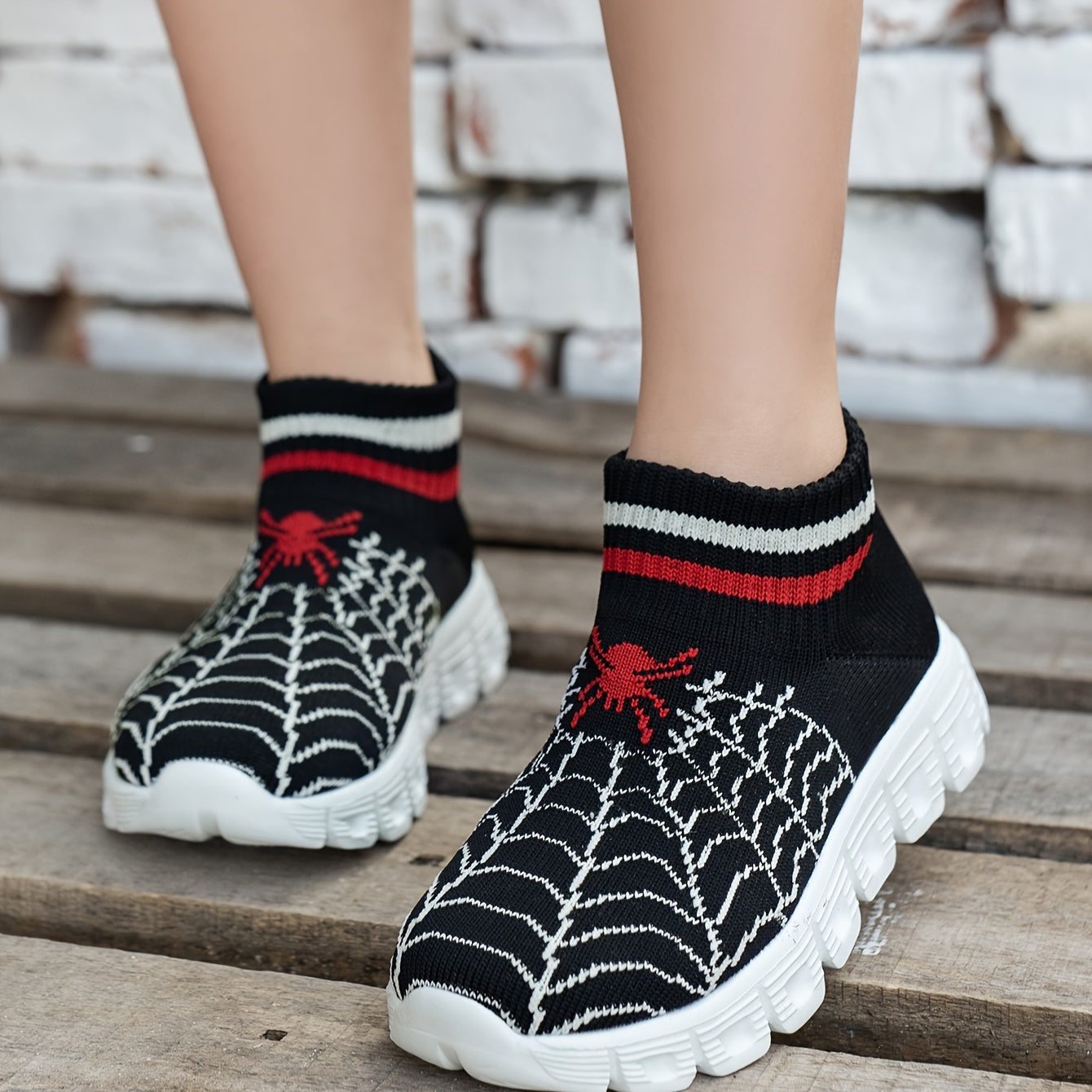 Spider Slip-On Sneakers for Youngsters - Spider Web Embroidery Design, Breathable Fabric & Lightweight EVA Sole, Anti-Slip Comfortable Casual Shoes for Boys and Girls, Shoes for Girls, Youngsters Slipon Footwear, Fun Youngste