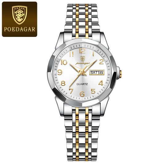 Elegant Women'S Quartz Watch with Date Display - Waterproof, Durable Zinc Alloy Case & Stainless Steel Band, Golden-Tone Dial, Ideal for Casual Attire & Gifting, Waterproof Watch | Elegant Timepiece | Quartz Movement
