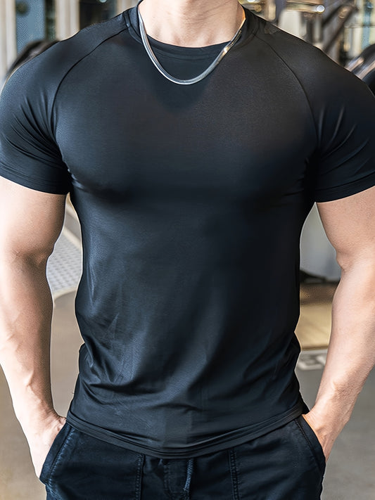 Men'S Slim-Fit Quick-Dry Athletic T-Shirt - Breathable, Stretchy, Solid Color Crew Neck Tee for Gym, Casual Summer Wear, Gym Apparel | Trendy Men'S Tee | Quickdry Materia