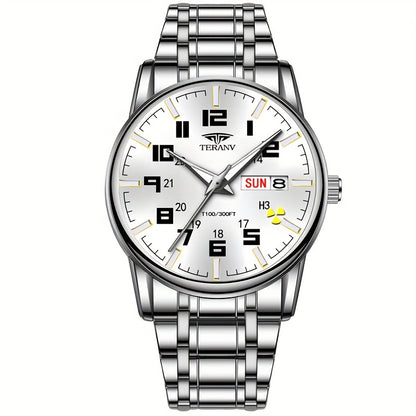 1pc New Stainless Steel with Digital Men's Watch Calendar Week Display Fashion Trend Life Travel Luminous Casual Sport Business Watch Ideal for Birthday Gifts Holiday Gifts Gifts
