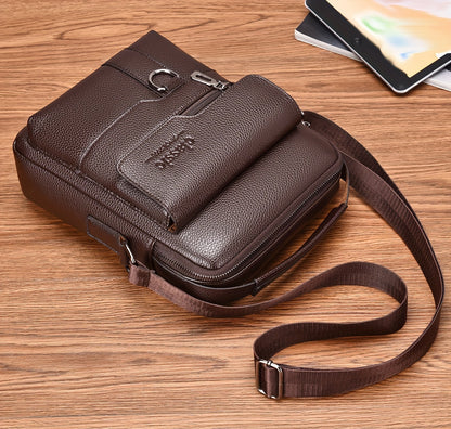 WEIXIER Men'S Set Shoulder Bag, Unisex Waist Postman Bag, Crossbody Chest Bag, Handbag, PU Fabric Multi-pocket, with Card Holder Wallet, Adjustable Detachable Shoulder Strap, Casual Commuting Bag Retro Business Texture Men'S