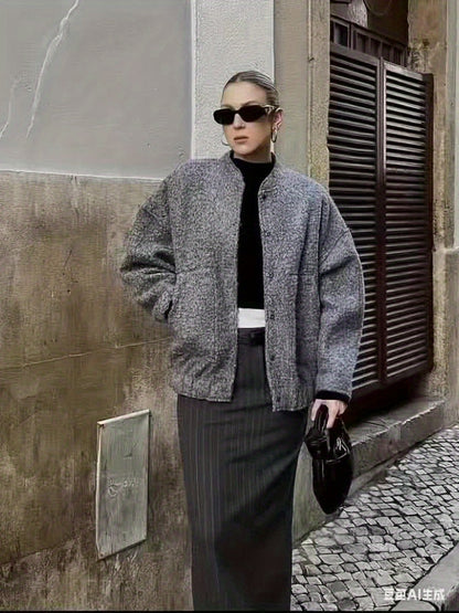 Women'S Vintage Jacket - Soft Tweed Coat with Structured Loose Fit, All-Season Outerwear for Everyday & Formal Events, Elegant Casual Chic Jacket (Women'S Clothing), Versatile Layering, Classic Silhouette, Durable Constructio