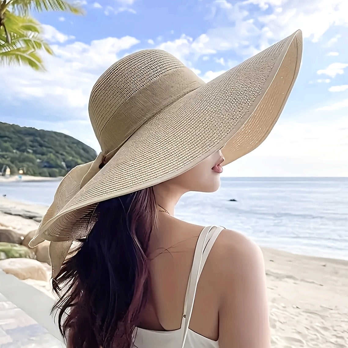 Women's wide-brim bow hat, suitable for all four seasons, foldable and breathable versatile cap