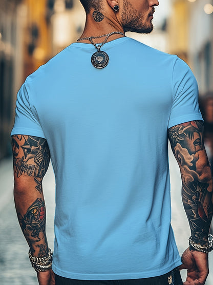 Men'S Brown T-Shirt with ECG Heartbeat Graphic - Casual Streetwear, Short Sleeve, Round Neck, Stretch Fabric, All-Season Comfort, Casual Streetwear Tee | Round Neck Tshirt | Comfortable Fit