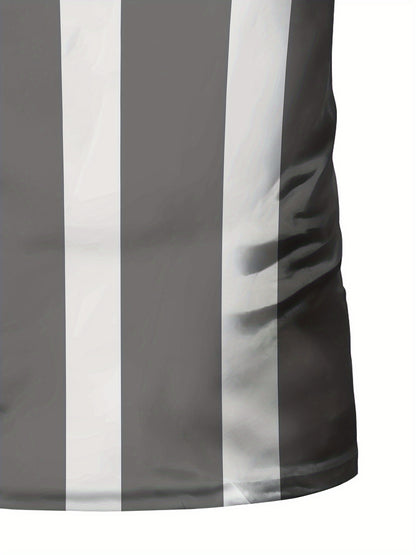 Striped Patchwork Design Pattern Print, Men'S Sports Fashion, Geometric Print High Elasticity Tight Fit Short Sleeved Round Neck T-Shirt, Summer Fitness, Training And Fitness Wear Quick Drying Sports Top with Coolness