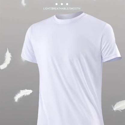 Men's Lightweight Sports T-Shirt - 100% Polyester, Moisture-Wicking, Breathable, Smooth Fabric, Round Neck, Short Sleeve, for Sports, Training, Casual, Party, Beach, Night Out - Unisex-Adult