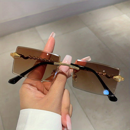 1 pair of ladies metal rectangular rimless snake pattern decoration glasses legs high quality leisure European and American hot style glasses, suitable for street shooting parties and parties to wear
