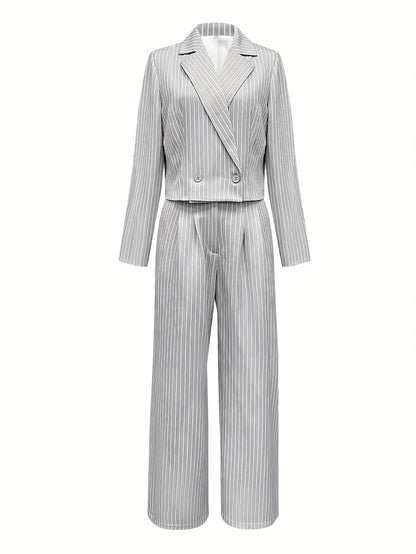 Women'S Temperament Commuter Striped Printed Casual Suit Two-Piece Set
