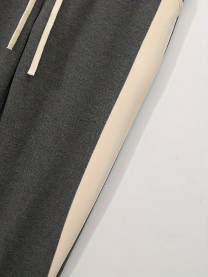 Men's Casual Baseball Jacket & Pants Set - Color Block, Polyester, Button-Up with Belt Detail for Spring/Fall