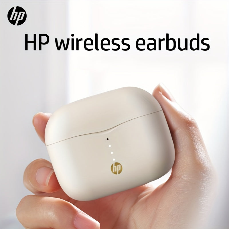 HP True Wireless ականջակալներ, թեթև ականջակալներ ներկառուցված միկրոֆոնով, որոնք ապահովում են հիանալի ձայն և երկար հեռավորության վրա կապ, լիցքավորման պատյանով - հարմար են և՛ iPhone-ի, և՛ Android սարքերի համար։