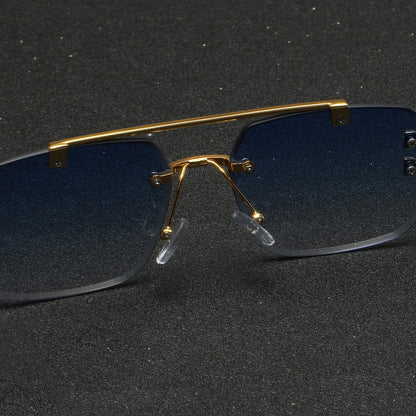One Pair of Men's Metal Square Frameless Double Bar Vintage High-Quality Exquisite Lightweight Fashion Glasses Suitable for Daily Wear