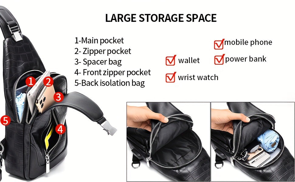 HUABUPS Men'S Black Crossbody Bag with USB Charging Port, Adjustable Strap & Multiple Compartments - Durable Business Travel Sling Bag for Daily Commute, Work, and Travel, Travel Backpack, Work Essentials Carrier, Textured Fi