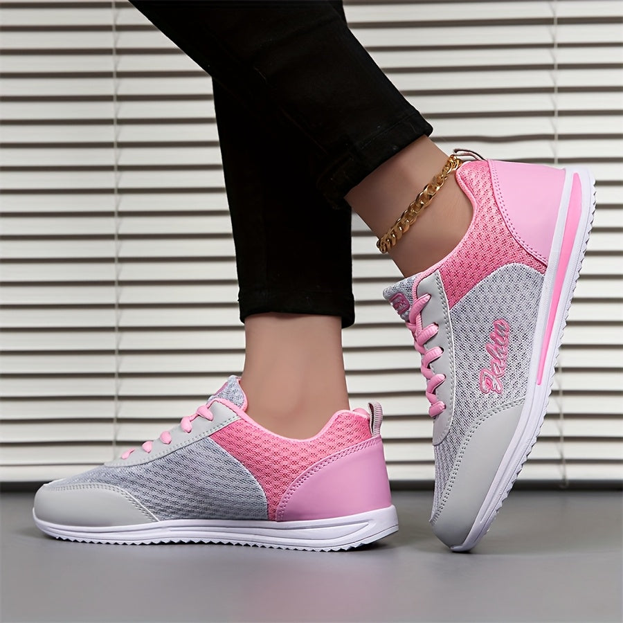 Women'S Breathable Lightweight Running Shoes - Black & Pink Checkered Design, Low-Top Lace-Up Sneakers with EVA Sole for Casual, Travel & Light Jogging, All-Season Comfort, Ladies Sneakers, Stylish Sportswear, Cushioned Suppo