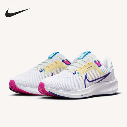 Nike Air Zoom Pegasus 40 Unisex Low-Top Running Shoes - White & Pink Accents, Breathable Fabric, Shock-Absorbing Cushioning, Durable Rubber Sole for Gym, Training & Casual Wear, Sneakers, Gym Footwear, Modern Athletic, Shocka