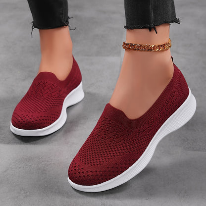 Women's Casual Slip-On Sneakers, Breathable Mesh Lightweight Flat Shoes For Work, Versatile Low-Top Sports Shoes Plus Size