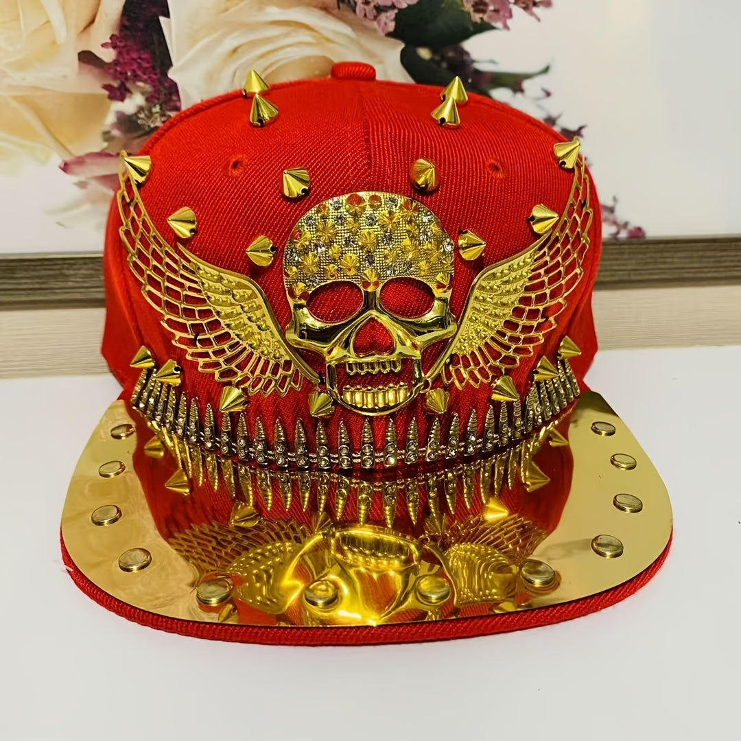 1pc Men'S Fashion Hip-Hop Street Dance Punk Baseball Cap, Lightweight Polyester, Non-Stretch Fabric, Street Style with Skull and Wings Design