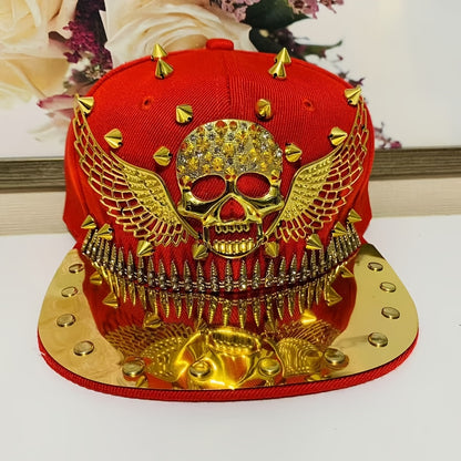 1pc Men'S Fashion Hip-Hop Street Dance Punk Baseball Cap, Lightweight Polyester, Non-Stretch Fabric, Street Style with Skull and Wings Design