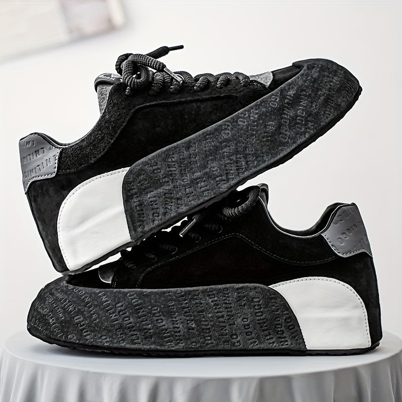 Men's Lightweight Breathable Casual Sneakers - Thick Cushioned Sole, Lace-Up Low-Top Design, Durable PU & PVC Construction for All-Season Outdoor, Gym, Running & Daily Wear - Black, Outdoor Walking Shoes, Chunky Sole, Comfort