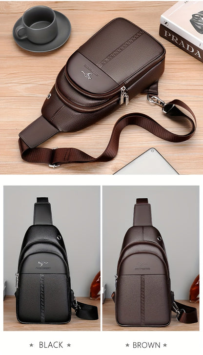 Men's Chest Bag Crossbody Shoulder Bag Small Fanny Pack Fashion Casual PU Leather Men's Satchel