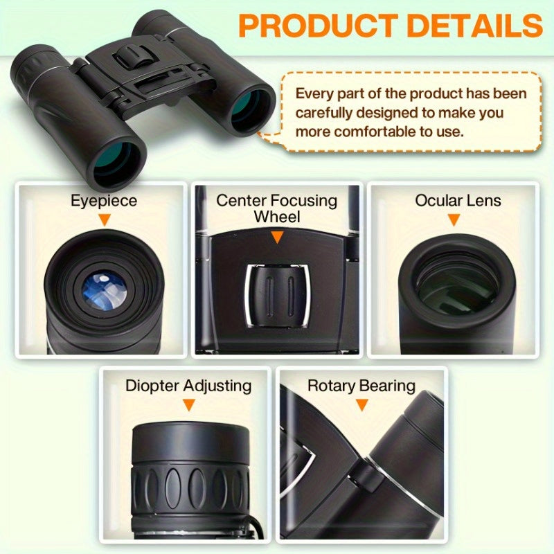 10x22 Compact Folding Binoculars HD Lightweight Pocket Size with Prism Imaging & Center Focus - Durable Plastic for Exploration, Concerts, Sports Events, Compact Binoculars