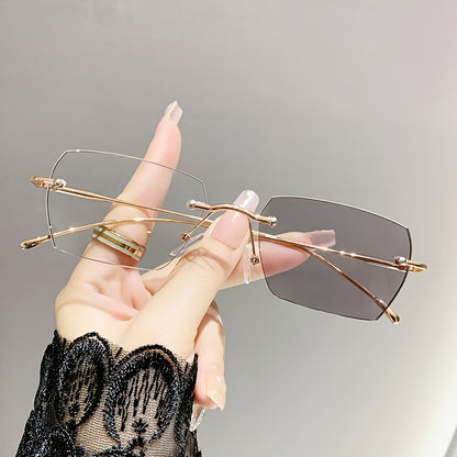 1pc Rimless Square Photochromic Glasses - Elegant & Lightweight, Color-Changing Lenses for Indoor/ Use, Ideal for Daily Wear, School, Business, & Special Occasions, Non-Prescription, Perfect Gift