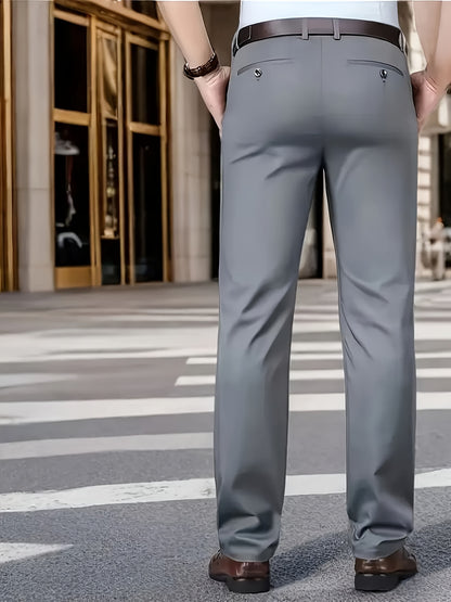 Men's Classic Business Dress Pants, Solid Color Casual Trousers, 100% Polyester, Regular Fit, with Zipper Fly, for Daily Wear and Gifting, All-Season, Allseason Trousers | Notch Lapel Design | Polyester Trousers