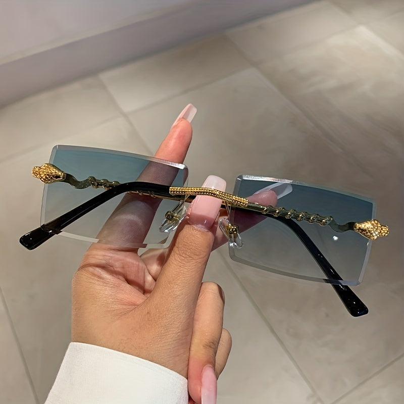 1 pair of ladies metal rectangular rimless snake pattern decoration glasses legs high quality leisure European and American hot style glasses, suitable for street shooting parties and parties to wear