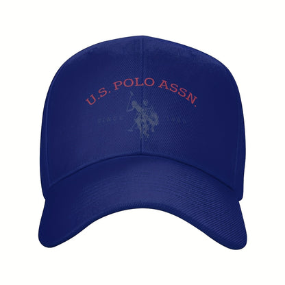U.S. Polo Assn. Since 1890 - Adjustable Baseball Cap with Sun Protection, Classic Sporty Style, 1pc White Polyester Hat with Red & Blue Print, Perfect for Casual Outdoor Activities, Ideal Gift for Men and Wome