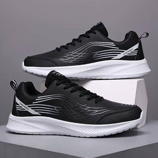 Men's Breathable Lightweight Running Shoes with Air Cushion Technology - Black Low-Top Sneakers for Walking, Jogging, Training & Casual Wear, PU Upper & MD Sole, All-Season Comfort, Sleek Sporty Design, Cushioned Support