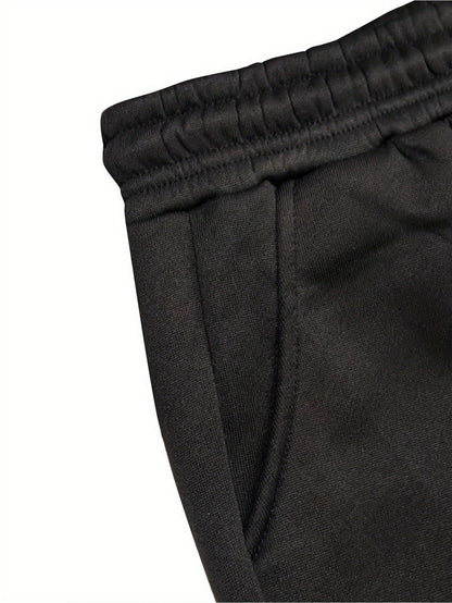 1set Men'S Casual Geometric Heartbeat Pattern Hoodie and Sweatpants Set, Polyester and Spandex Blend, Loose Fit, Hooded Pullover for Autumn/Winter