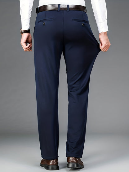Men'S Classic Black Dress Pants - Nylon Blend, Straight Leg, Straight Leg Pants for Business Occasions