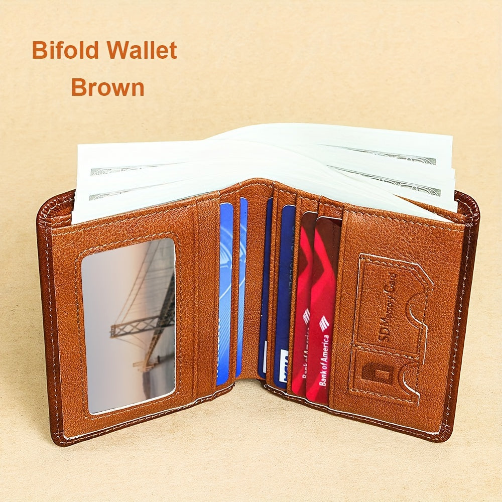 1pc CIEPHIA Vintage Genuine Leather RFID Blocking Wallet for Men - Slim, Multi-Functional ID & Credit Card Holder, Deep Brown with Embossed Logo, Ideal Gift for Valentine's Day