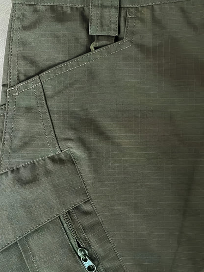 Men's Olive Green Tactical Cargo Pants - Durable Polyester, Multi-Pocket Design for Hiking & Outdoor Adventures, Machine Washable, Camping Gear