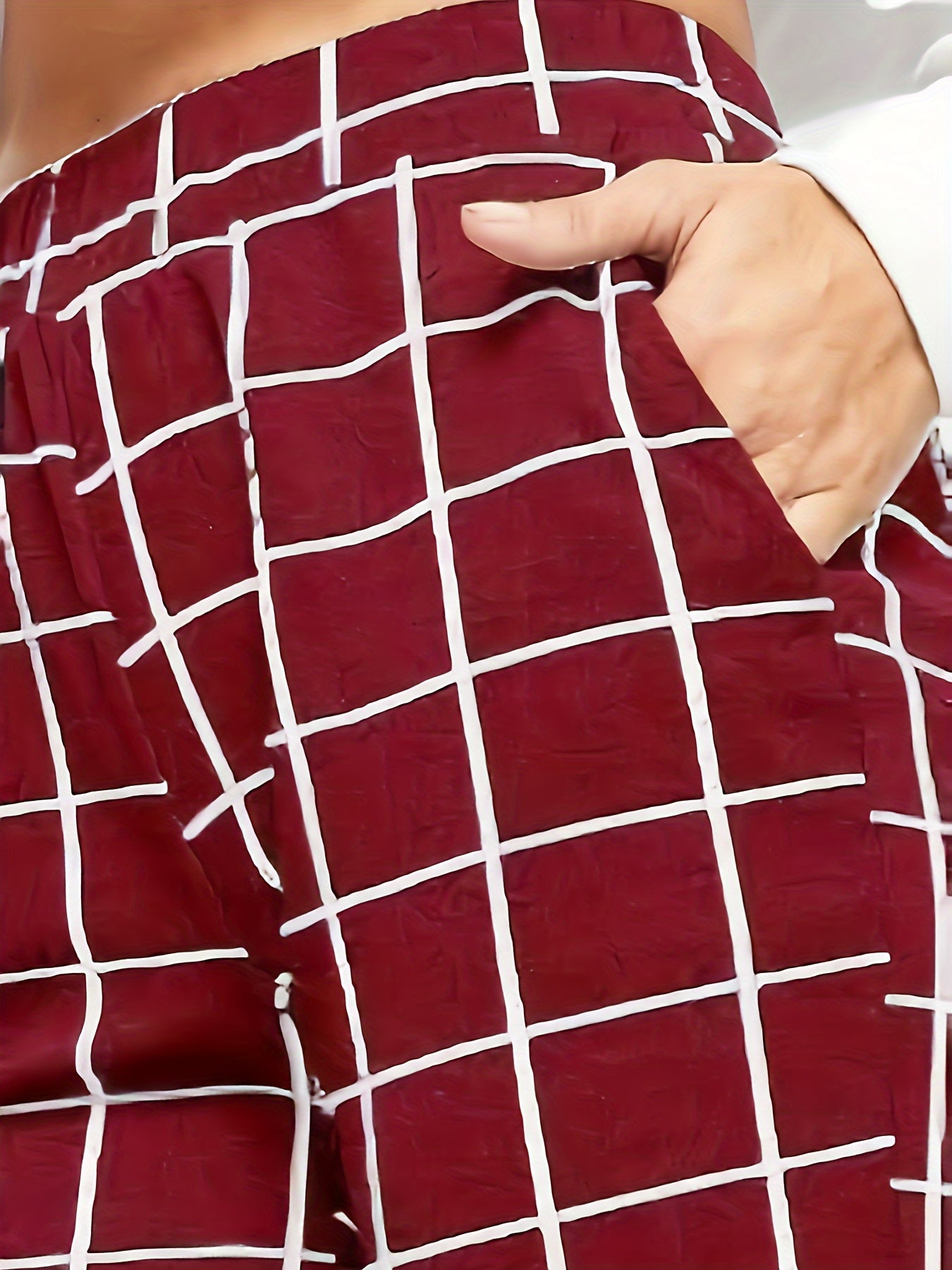 Plaid Print High Waist Pants Elegant Straight Leg Slants Pockets Pants, Women's Clothing