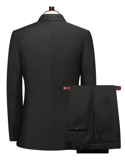 2pcs Luxury Classic Men'S Solid Color Suit - Notched Lapel Blazer and Pants, Regular Fit, Long Sleeve, Traditional Silhouette, Ideal for Weddings, Business Meetings - High-Quality Fabric, Comfortable Wear, Stylish Design, Wed