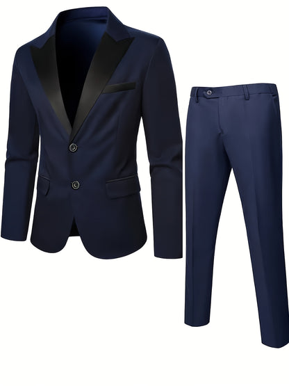 Men'S 2pcs Suit Coat And Pants Set, Suitable for Weddings, Business And Formal Occasions, Men'S Classic Suit, Men'S Elegant Suit, Men'S Casual Suit, Plain Suit, Wedding Party, Back-To-School Dance Suit