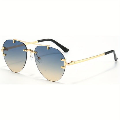 Unisex Classic Retro Double Bridge Glasses, Fashionable, No Frame, Metal Material, S Style, Ordinary Decorative for Men And Women, Casual Use