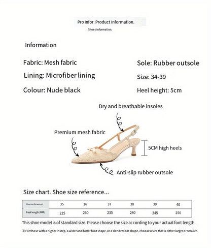 Women'S Elegant Lace-Embroidered Pointed-Toe High Heel Sandals - Beige Block Heel, Ankle Strap with Buckle, Breathable Mesh Upper, Comfortable Summer & All-Season Wear, High Heel Sandals